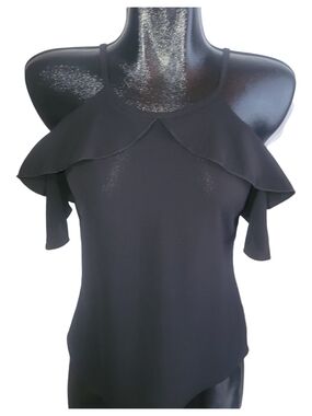 Black Cold-Shoulder Ruffled Short Sleeve Women's Top Size S